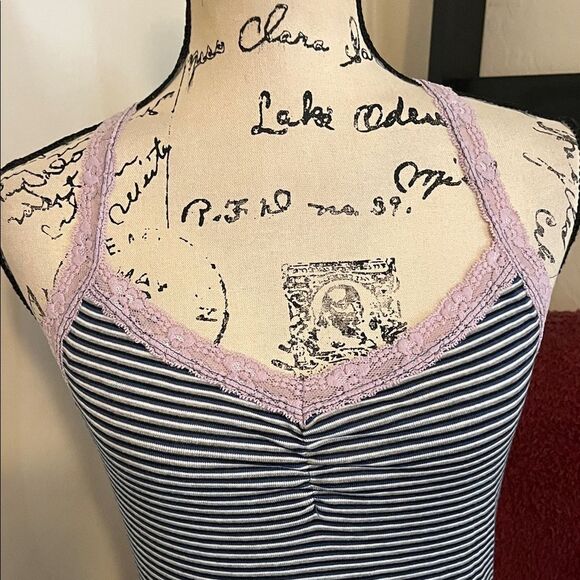 Guess Y2K Multicolor Striped Lace Trim Halter Pullover Tank Top 2000’s - Picture 2 of 13